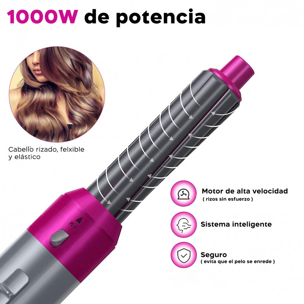 Cepillo 5 en 1: 1000 W de potencia, motor de alta velocidad y rizos sin esfuerzo